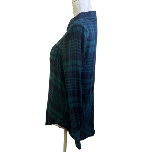 Papermoon Button Down Shirt Small Blue Green Plaid Rayon - Picture 2 of 7